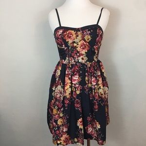 Band of Gypsies Black Floral Sweetheart Dress XS